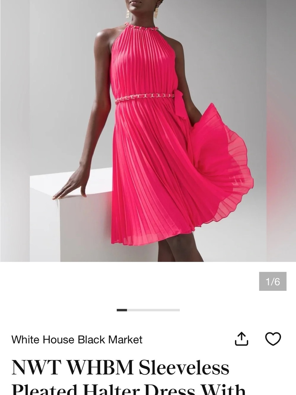 White House Black Market Bright Pink One-Shoulder Pleated Dress